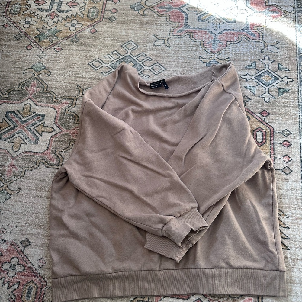 ASOS off the shoulder taupe sweatshirt